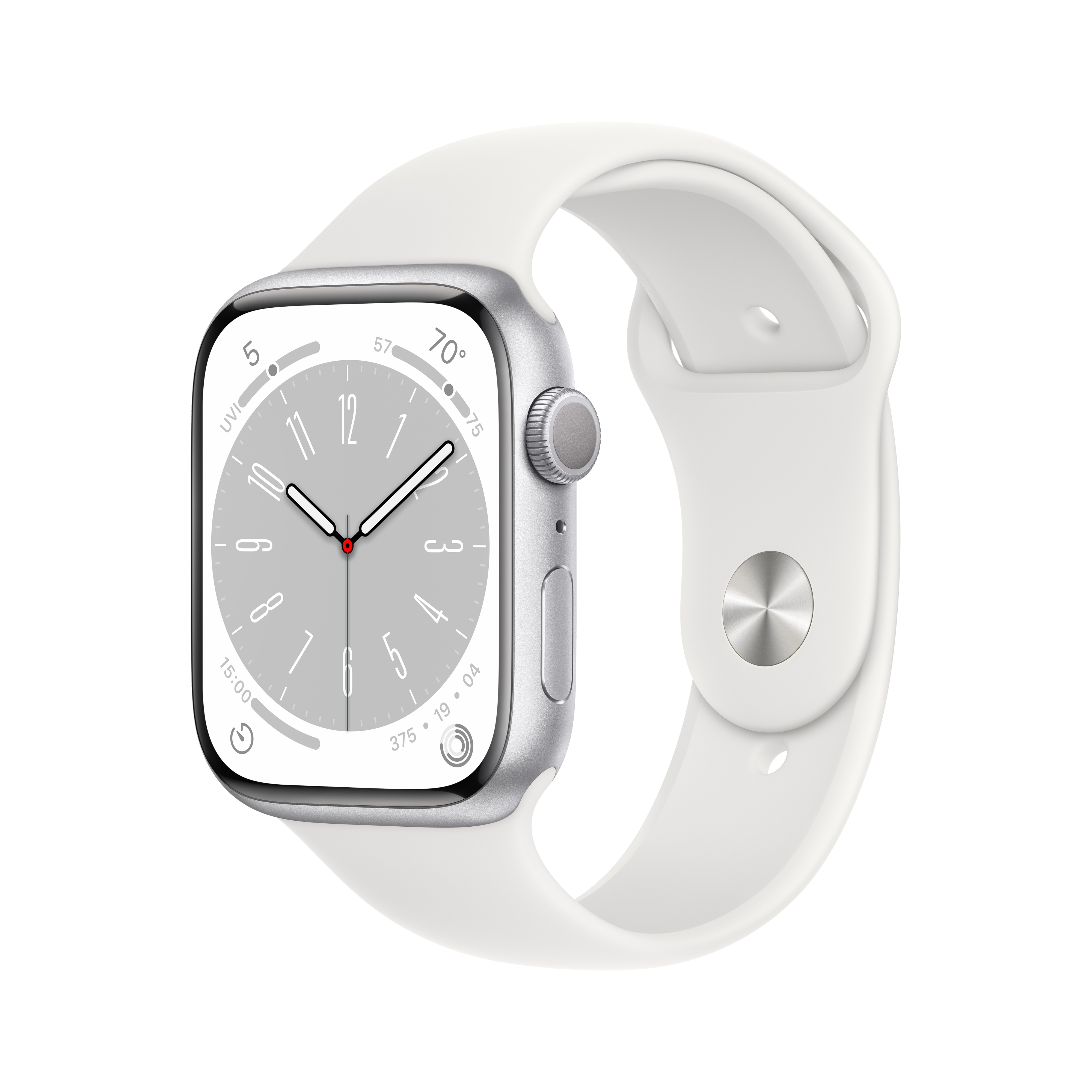 Apple Watch Series 8 GPS 45mm Silver Aluminum Case with White Sport Band - M/L. Fitness Tracker, Blood Oxygen & ECG Apps, Always-On Retina Display - image 1 of 9