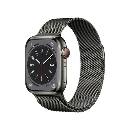 Apple Watch Series 8 GPS + Cellular 41mm Graphite Stainless Steel Case with Graphite Milanese Loop. Fitness Tracker, Blood Oxygen & ECG Apps, Always-On Retina Display