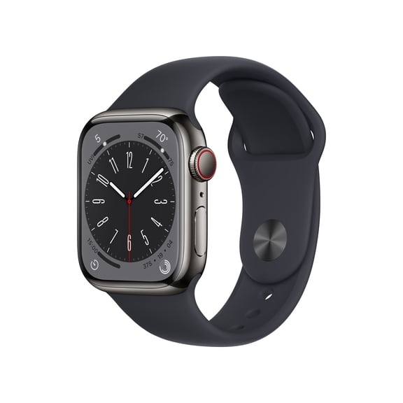 Restored Apple Watch Series 8 (GPS + Cellular) Graphite Stainless Steel with Midnight Sport Band/41mm, 1