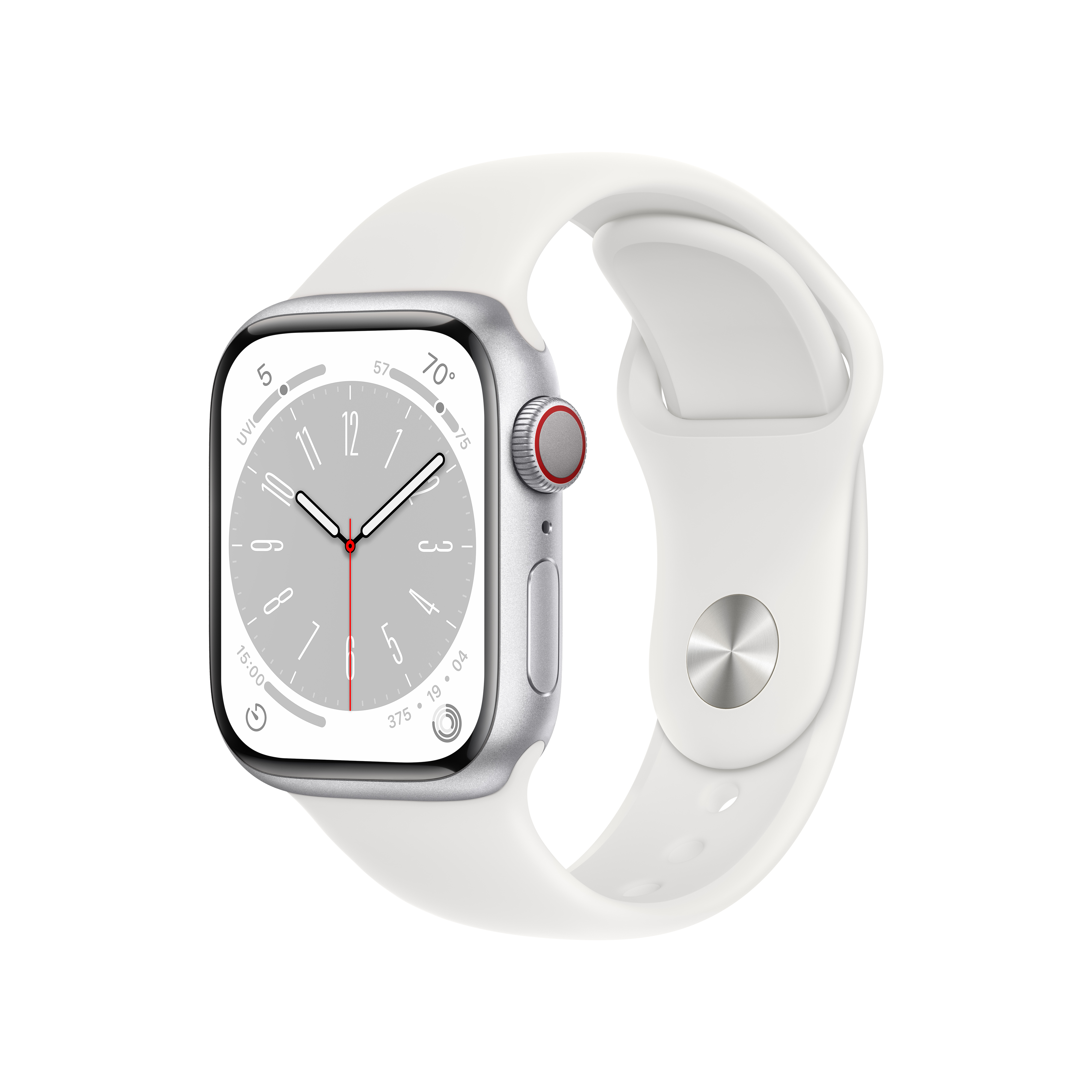 Apple Watch Series 8 GPS + Cellular 41mm Silver Aluminum Case with White Sport Band - S/M. Fitness Tracker, Blood Oxygen & ECG Apps, Always-On Retina Display - image 1 of 9