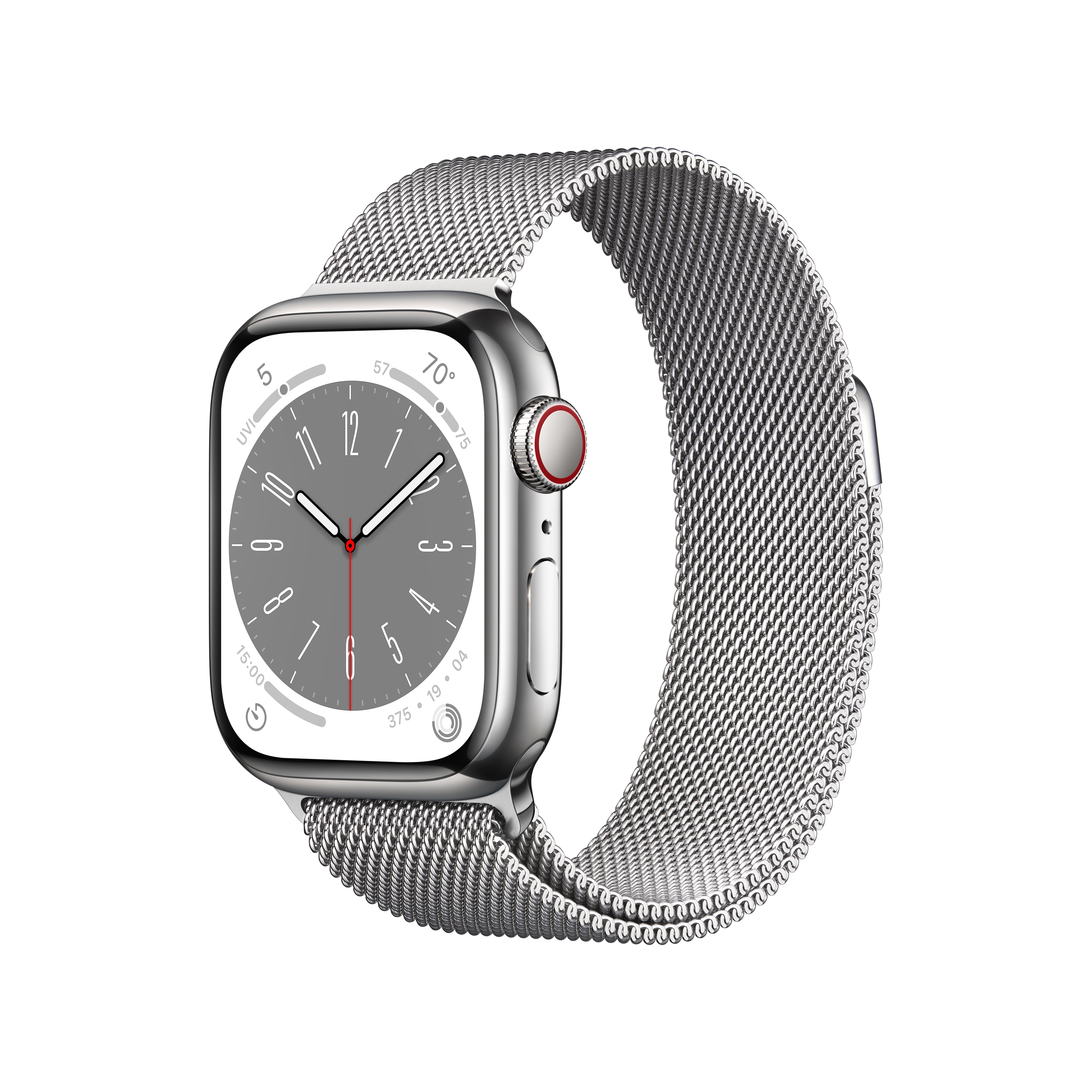 Apple Watch Series 8 GPS + Cellular 41mm Silver Stainless Steel Case with  Silver Milanese Loop. Fitness Tracker, Blood Oxygen & ECG Apps, Always-On  