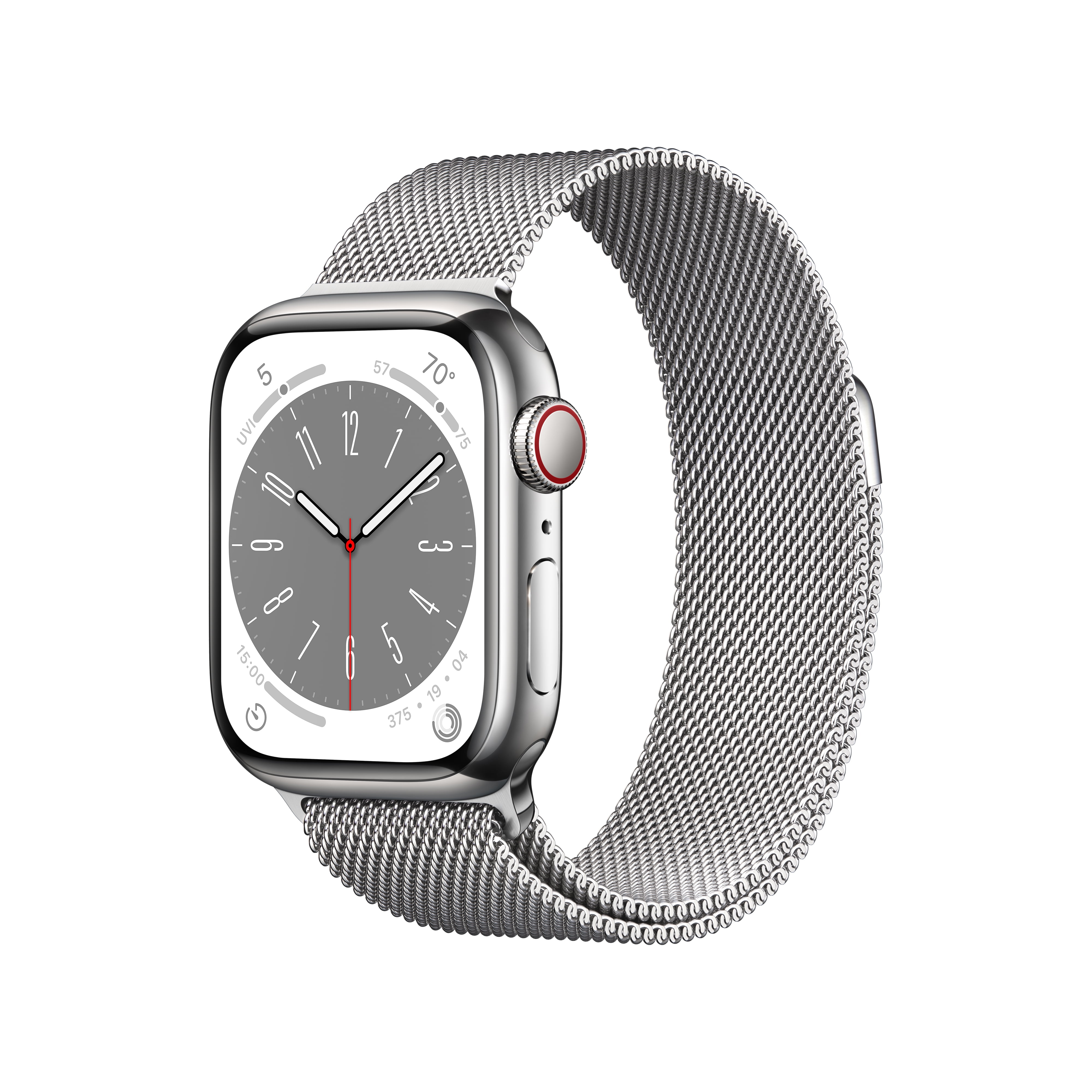 Apple Watch Series 8 GPS + Cellular 41mm Silver Stainless Steel Case with  Silver Milanese Loop. Fitness Tracker, Blood Oxygen & ECG Apps, Always-On 