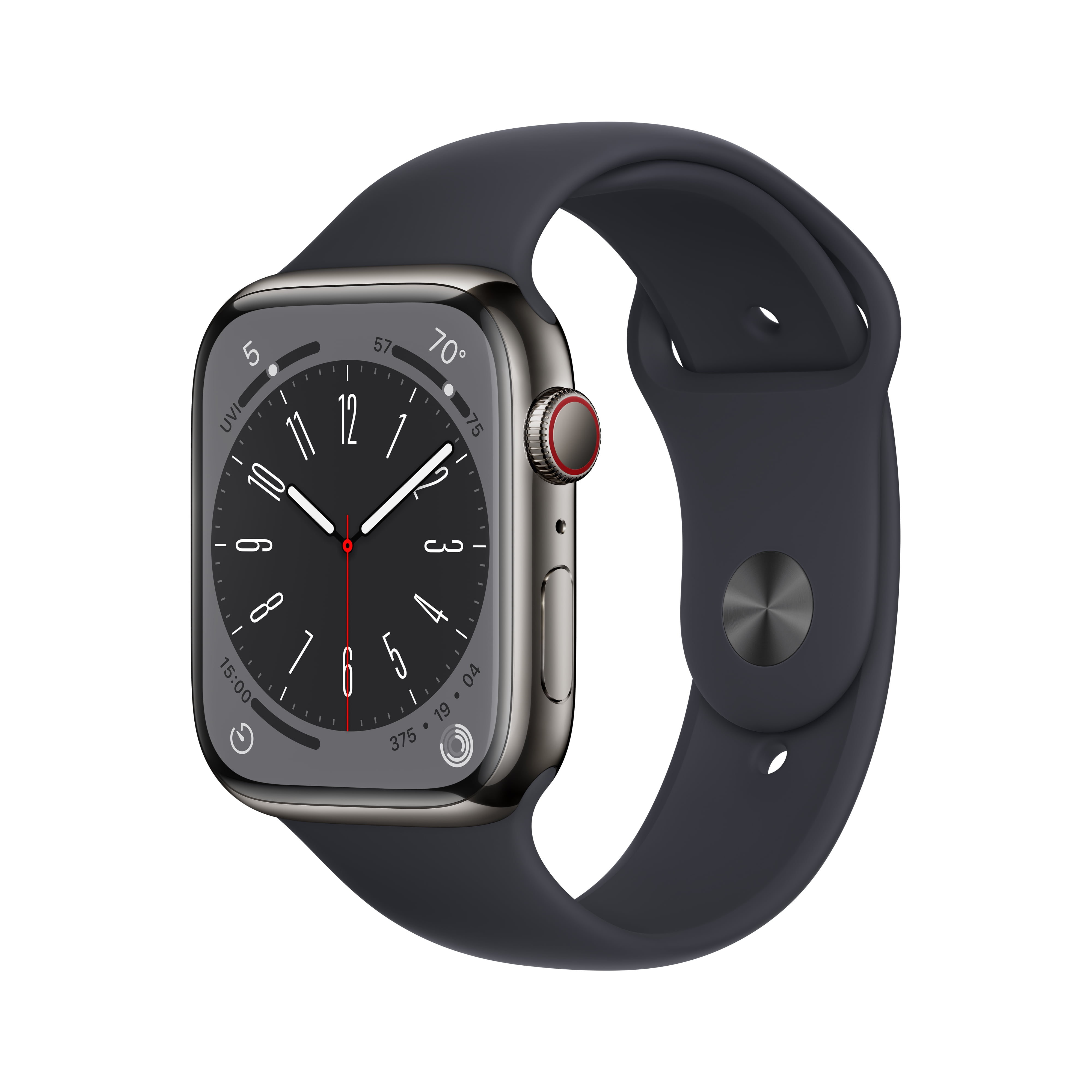 Apple Watch Series 8 GPS + Cellular 45mm Graphite Stainless Steel Case with  Midnight Sport Band - M/L