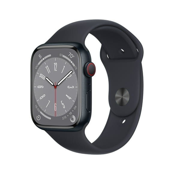 Apple Watch Series 8 GPS + Cellular 45mm Midnight Aluminum Case with Midnight Sport Band - S/M. Fitness Tracker, Blood Oxygen & ECG Apps, Always-On Retina Display