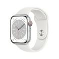 thumbnail image 1 of Apple Watch Series 8 GPS + Cellular 45mm Silver Aluminum Case with White Sport Band - S/M. Fitness Tracker, Blood Oxygen & ECG Apps, Always-On Retina Display, 1 of 9