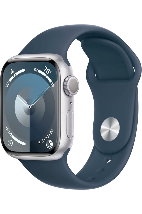 Restored Apple Watch Series 9 41mm GPS + Cellular Smart Watch, 64GB, Silver Aluminum Case with Storm Blue Sport Band