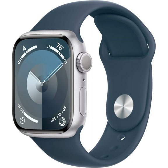 Restored Apple Watch Series 9 41mm GPS + Cellular Smart Watch, Silver Aluminum Case with Storm Blue Sport Band