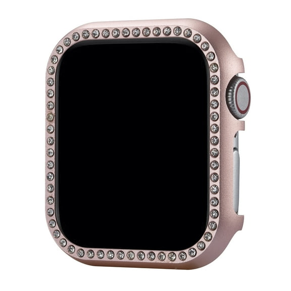for Apple Watch Series 9/8/7 45mm Bumper Bling Case, Glitter Diamond Rhinestone Aluminum Plating Protective Frame Cover for iWatch Accessories 45mm Women Girls, Pink