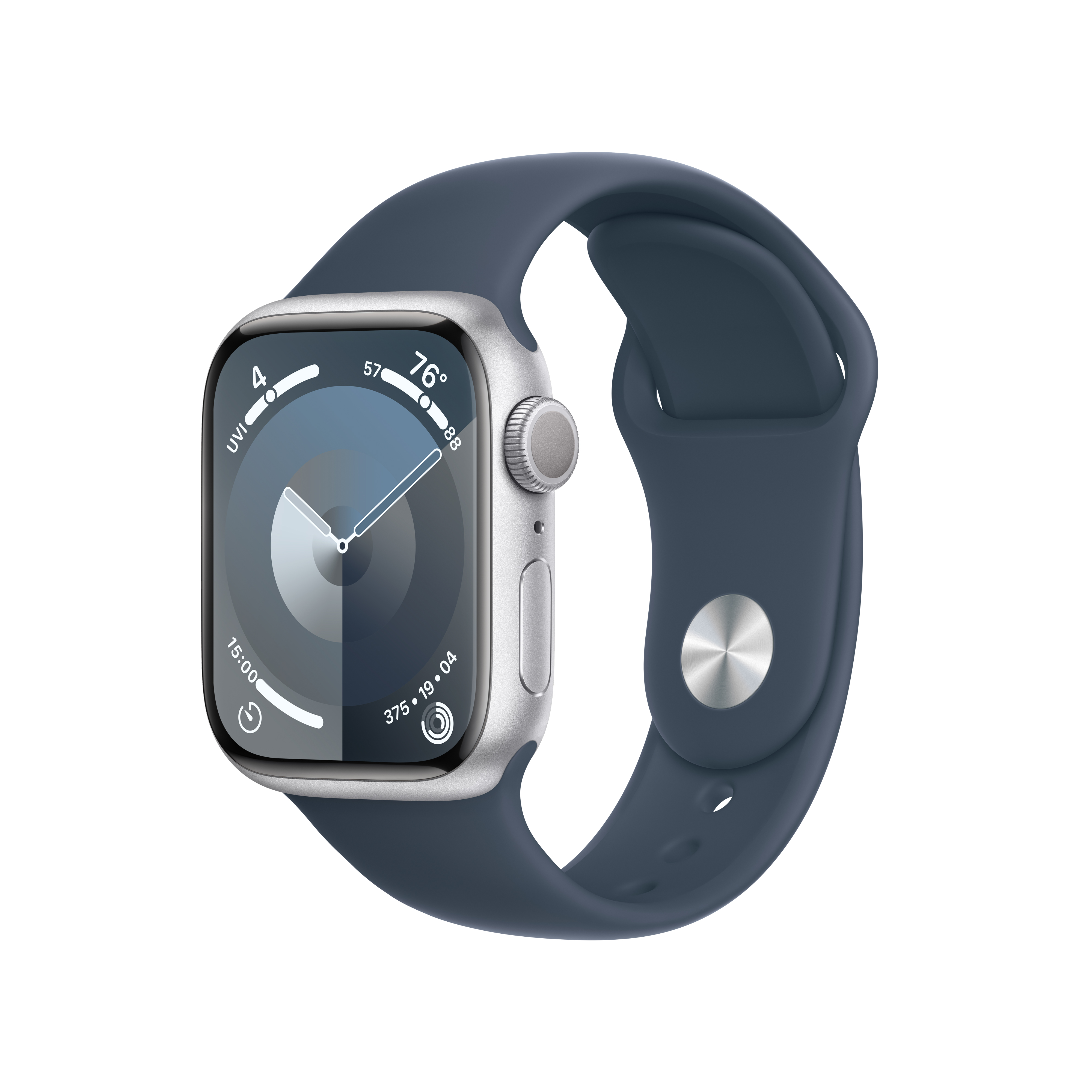 Apple Watch Series 9 GPS 41mm Silver Aluminum Case with Storm Blue Sport  Band - M/L - Walmart.com
