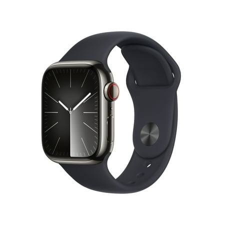 Apple Watch Series 9 [GPS + Cellular 41mm] Smartwatch with Graphite Stainless Steel Case and Midnight Sport Band - M/L. Fitness Tracker, ECG Apps, Always-On Retina Display, Water Resistant