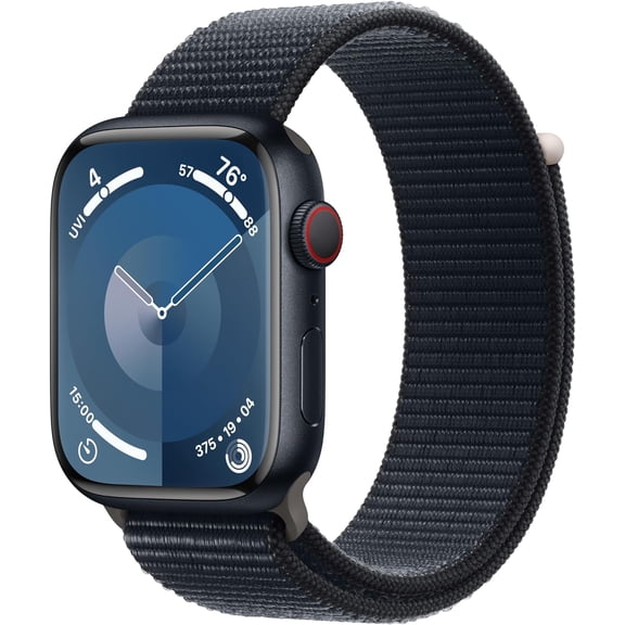 (Open Box) Apple Watch Series 9 (GPS + Cellular) 45mm Midnight Aluminum Case with Midnight Sport Loop, 36 Hours Battery Life, 1 Each