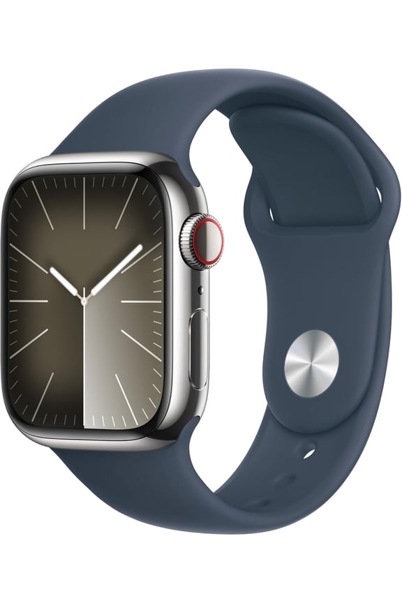 Pre-Owned Apple Watch Series 9 (GPS + LTE) 41MM Silver Stainless Steel Case Storm Blue Sport Band