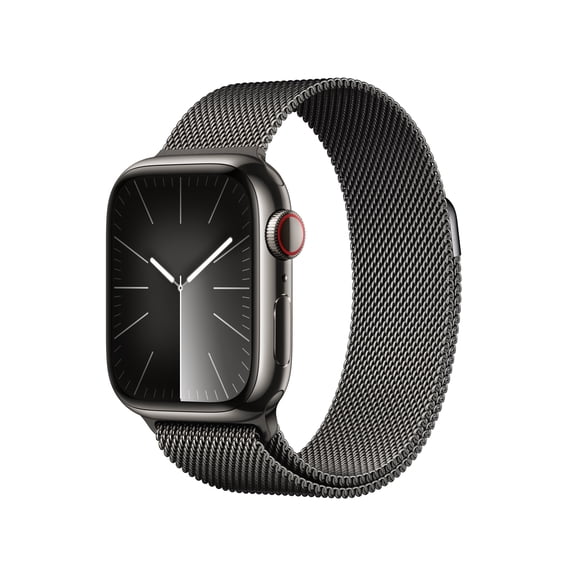 Restored Apple Watch Series 9 With Blood Oxygen. GPS + Cellular 41mm Graphite Stainless Steel Case with Graphite Milanese Loop.