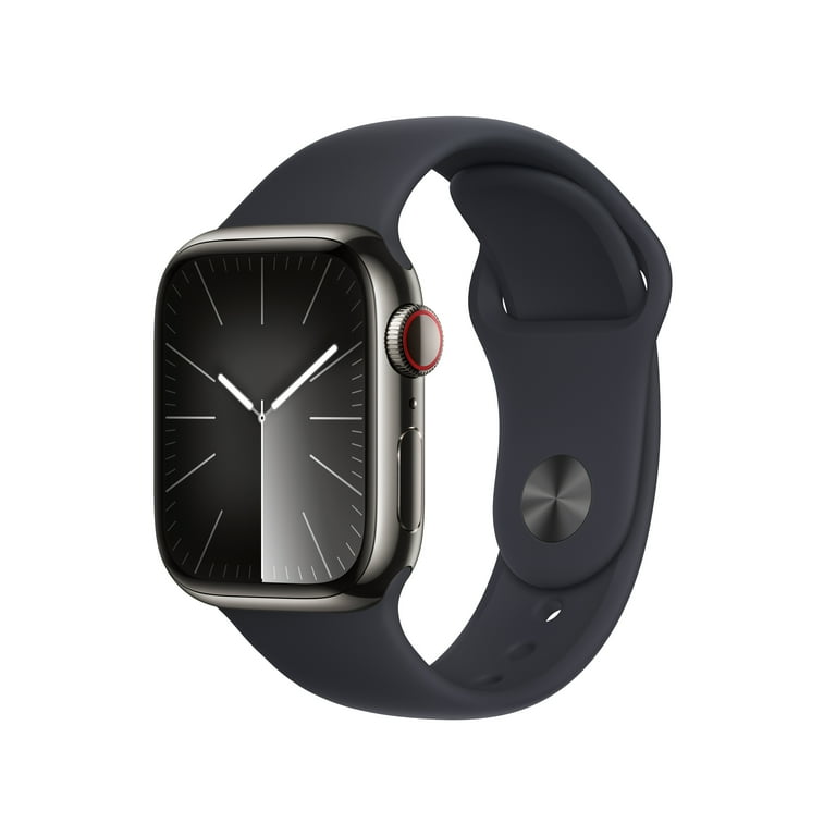 Apple Watch Series 9 With Blood Oxygen. GPS + Cellular 41mm Graphite Stainless Steel Case with Midnight Sport Band - M/L. Apple Watch Series 9 With Blood Oxygen. GPS + Cellular 41mm Graphite Stainless Steel Case with Midnight Sport Band - M/L.