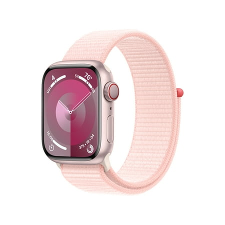 Apple Watch Series 9 With Blood Oxygen. GPS + Cellular 41mm Pink Aluminum Case with Light Pink Sport Loop.