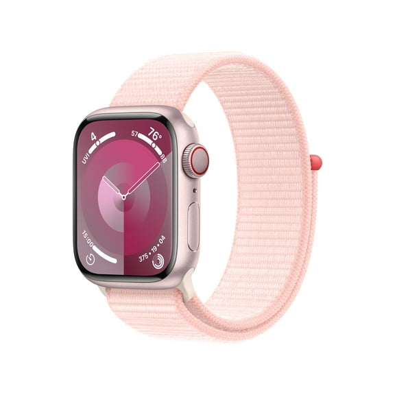 Restored Apple Watch Series 9 With Blood Oxygen. GPS + Cellular 41mm Pink Aluminum Case with Light Pink Sport Loop.