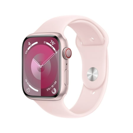 Apple Watch Series 9 With Blood Oxygen. GPS + Cellular 45mm Pink Aluminum Case with Light Pink Sport Band - M/L