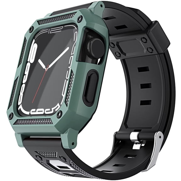 Apple Watch Size 38 40 41mm Full Protection Tough Hybrid Bumper Frame Case, Rugged Bands TPU Strap for iWatch 8/7/6/SE/5/4/3/2/SE [ Green ]