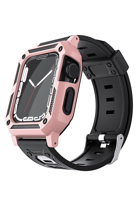 Apple Watch Size 38 40 41mm Full Protection Tough Hybrid Bumper Frame Case, Rugged Bands TPU Strap for iWatch 8/7/6/SE/5/4/3/2/SE [ Rose Gold ]