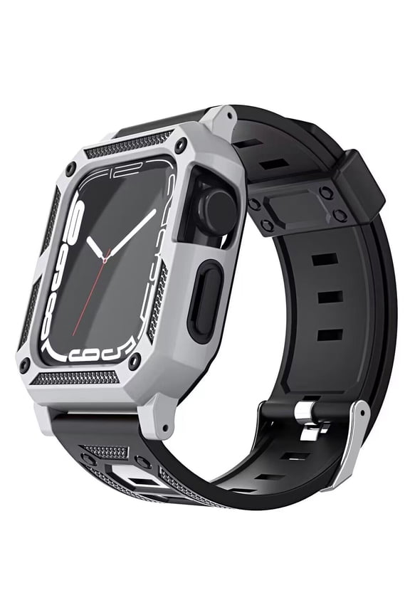 Apple Watch Size 38 40 41mm Full Protection Tough Hybrid Bumper Frame Case, Rugged Bands TPU Strap for iWatch 8/7/6/SE/5/4/3/2/SE [ Silver ]