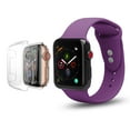 thumbnail image 1 of Apple Watch Soft Silicone Replacement Bands 38mm with Full Body Clear Hard Case Screen Protector Dual Locking Stud Wristband for iWatch Apple Watch Series 1/2/3/Nike+ - Purple, 1 of 4