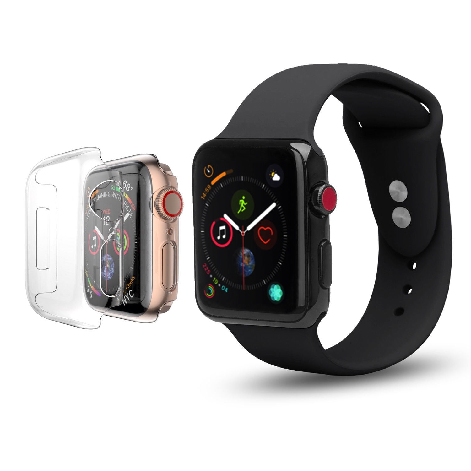 Apple Watch Soft Silicone Replacement Bands 40mm with Full Body Clear Hard Case Screen Protector Dual Locking Stud Wristband for iWatch Apple Watch Series 4 Black Walmart
