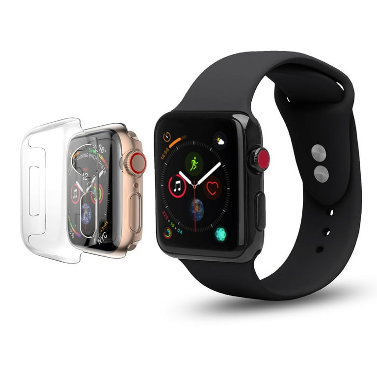 Apple Watch Soft Silicone Replacement Bands 40mm with Full Body Clear Hard Case Screen Protector Dual Locking Stud Wristband for iWatch Apple Watch Series 4 Black Walmart