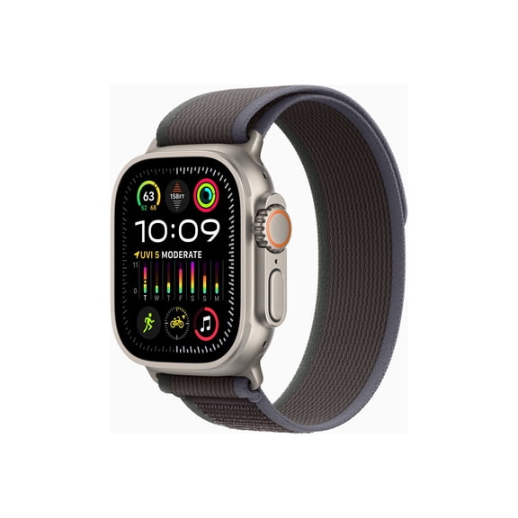 Open Box Apple Watch Ultra 2 - 49 mm - titanium - smart watch with Trail Loop - nylon weave - blue/black - band size: M/L - 64 GB - Wi-Fi, LTE, UWB, Bluetooth - 4G - 2.17 oz