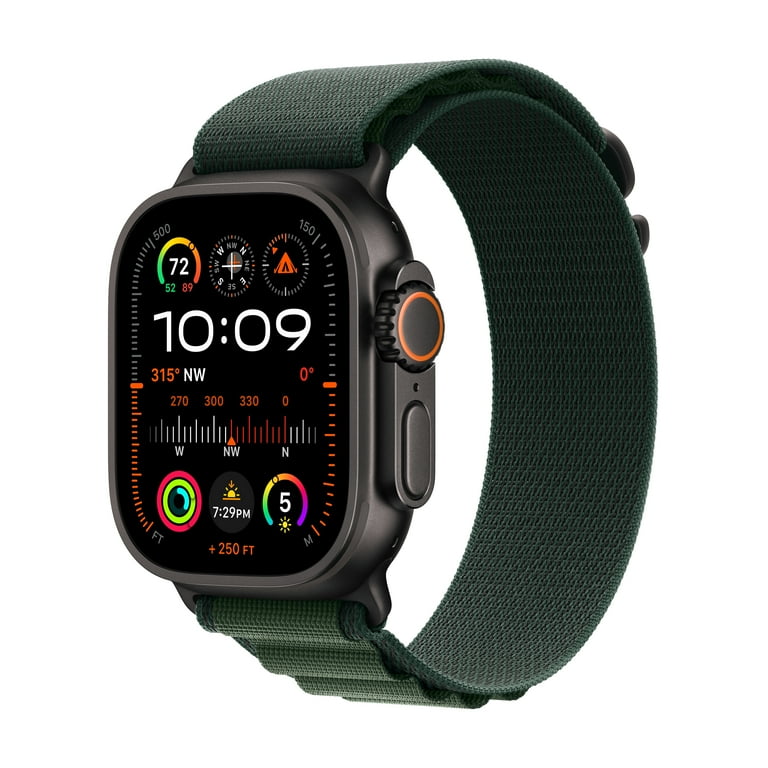 Apple Watch Ultra 2 GPS Cellular 49mm Titanium Case with Dark Green Alpine Loop Small Black