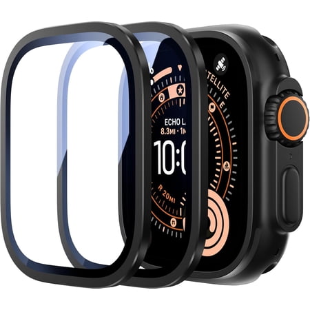 for Apple Watch Ultra 3/2/1 Screen Protector - Titanium Alloy Frame & 9H Tempered Glass Military Protection [Keep Original] Touch Sensitive iWatch Ultra Screen Protector 49mm Black 2 Pack