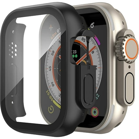 Apple Watch Ultra Case for 49mm Watch Case Built-in Tempered Glass Screen Protector, Case Full Coverage Cover for Apple Watch Ultra, Black 49mm