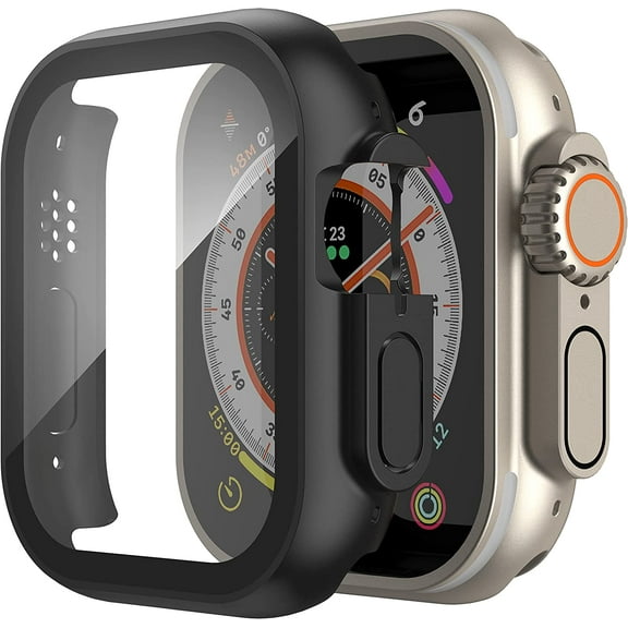 Apple Watch Ultra Case for 49mm Watch Case Built-in Tempered Glass Screen Protector, Case Full Coverage Cover for Apple Watch Ultra, Black 49mm