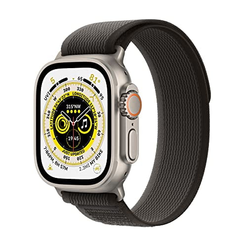 (Open Box) Apple Watch Ultra [GPS + Cellular 49mm] Smart Watch w/Rugged Titanium Case & Black/Gray Trail Loop S/M.