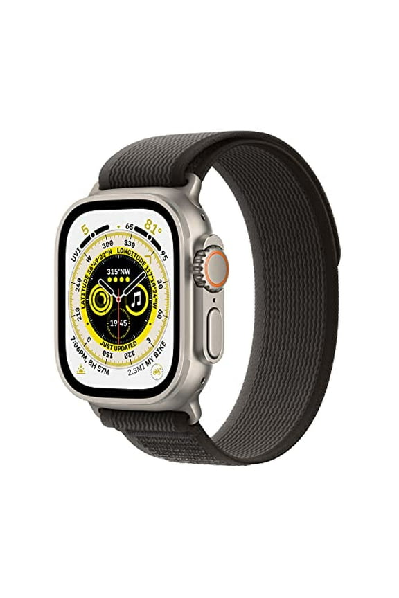(Open Box) Apple Watch Ultra [GPS + Cellular 49mm] Smart Watch w/Rugged Titanium Case & Black/Gray Trail Loop S/M.