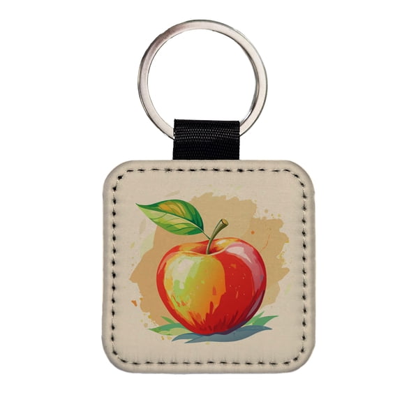 Apple Watercolor Teacher Faux Leather Square Keychain