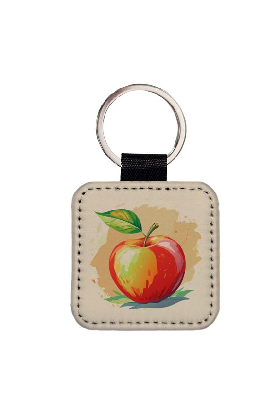 Apple Watercolor Teacher Faux Leather Square Keychain