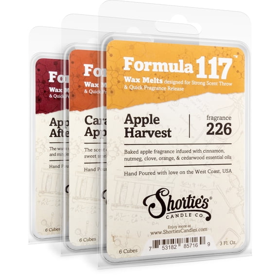 Apple Wax Melts Variety Pack - Apple Harvest, Caramel Apple, Apple Afternoon - Highly Scented + Natural Oils - Shortie's Candle Company