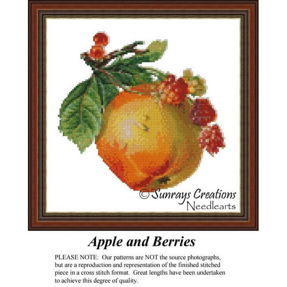 Apple and Berries, Counted Cross Stitch Pattern (Pattern Only, You Provide the Floss and Fabric)
