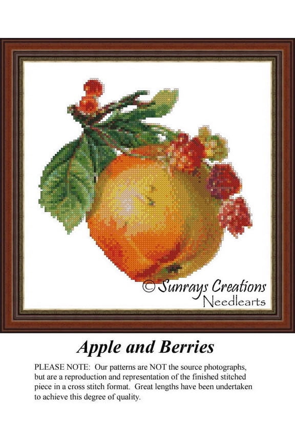 Apple and Berries, Counted Cross Stitch Pattern (Pattern Only, You Provide the Floss and Fabric)