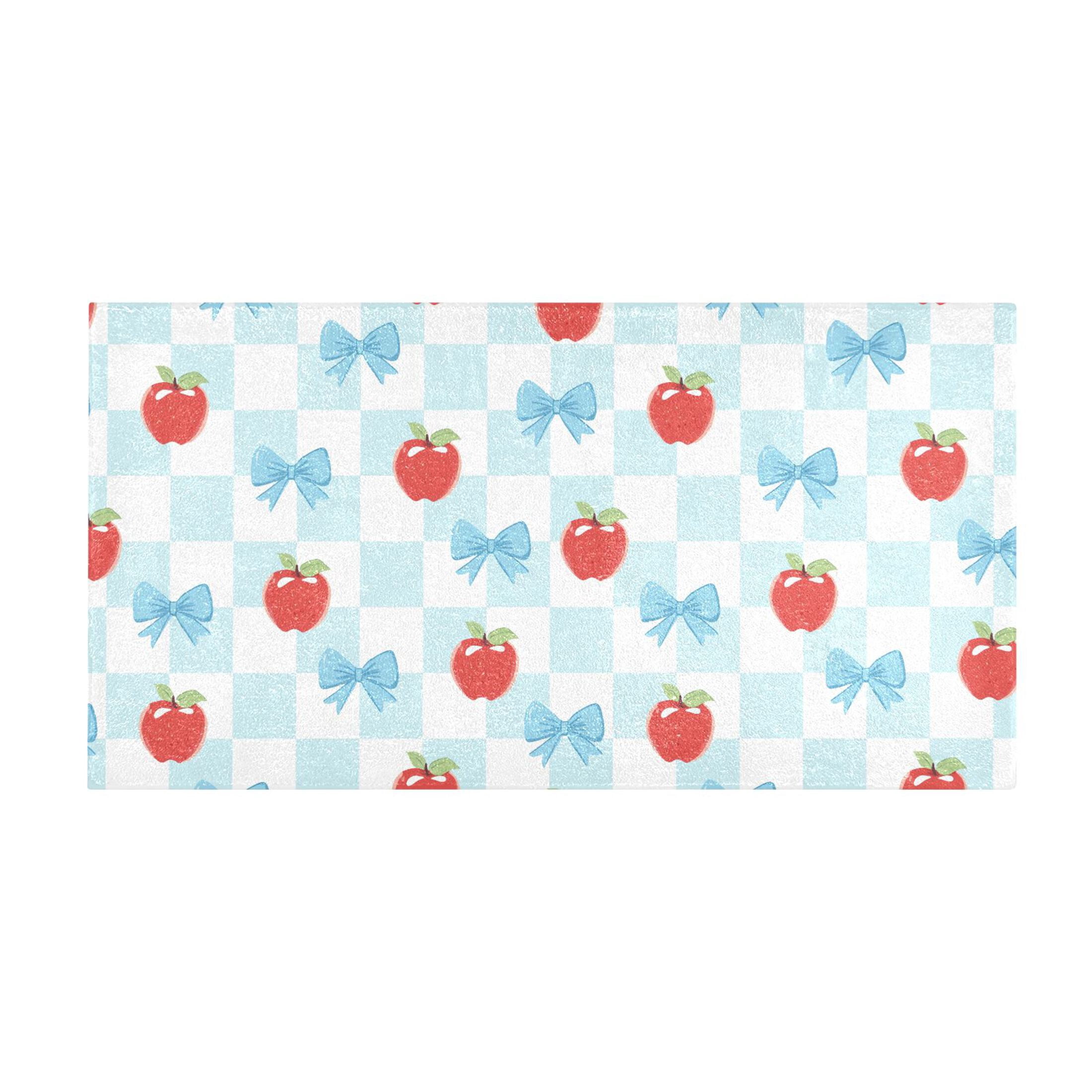 Apple and Bow Pattern Bath Mat 39x20 Inch Soft Absorbent Non-Slip Plush ...