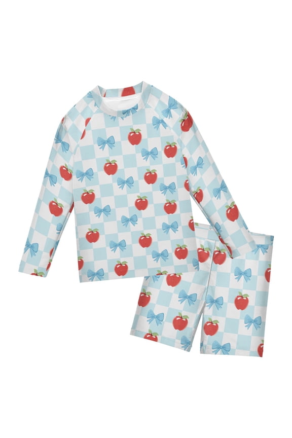 Apple and Bow Pattern Boys' Bathing Suit UPF 50+ Boys' Rash Guard Sets Stretchy Quick Dry 3T-10T