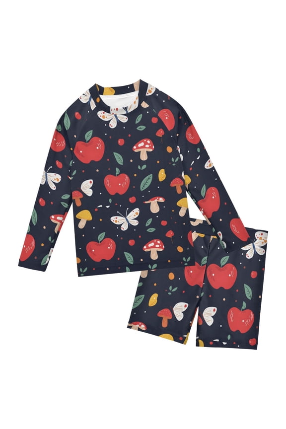 Apple and Butterfly Pattern Boys' Bathing Suit UPF 50+ Boys' Rash Guard Sets Stretchy Quick Dry 3T-10T