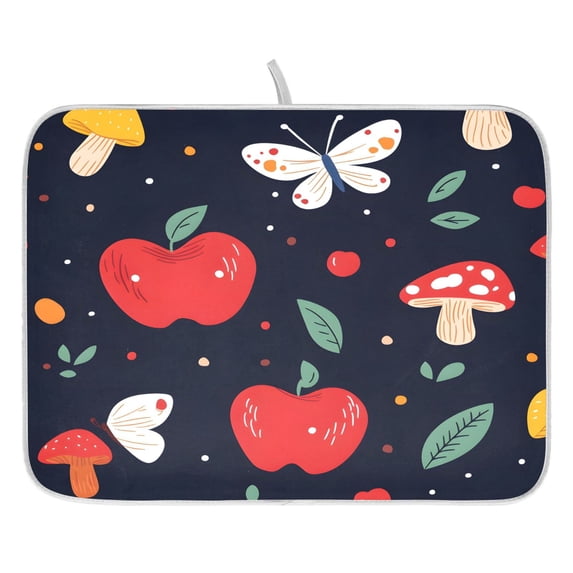 Apple and Butterfly Pattern Drying Dish Mat Quick Drying Absorbent Soft Durable for Kitchen 18" x 24"