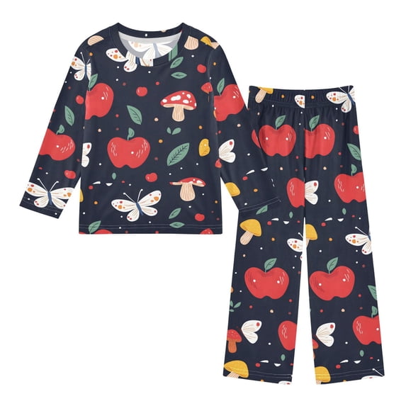 Autaum Patterns Apple and Butterfly Pattern Pajama Set Soft Warm Cozy Fleece 2 Piece ...