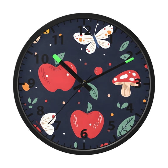 Apple and Butterfly Pattern Wall Clock 12 Inch Voice Activated Night Light Silent Non Ticking