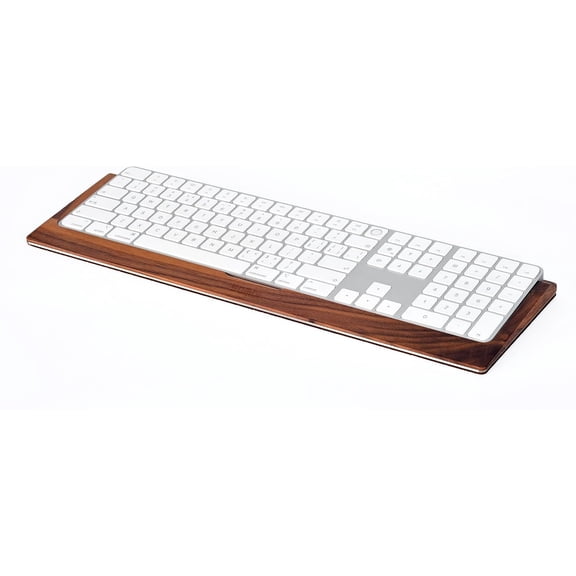 Apple iMac Stand Base, Stainless Steel/Wooden Keyboard Tray - Magic Keyboard Mounting Platform - Black Walnut