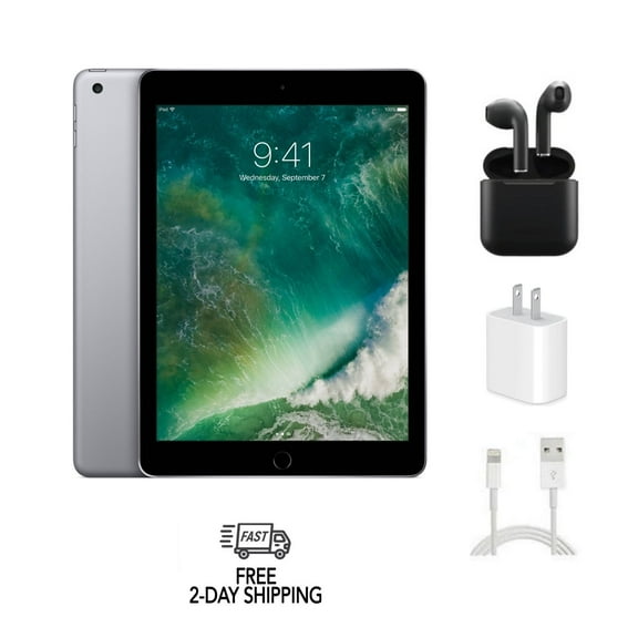 Pre-Owned Apple iPad 5th Gen A1822 (WiFi) 32GB Space Gray Bundle with Wireless Earbuds