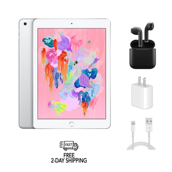 Pre-Owned Apple iPad 6th Gen A1893 (WiFi) 32GB Silver Bundle with Wireless Earbuds