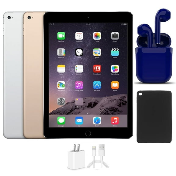 Restored Apple iPad Air 2 9.7-inch Retina 16GB Wi-Fi Only Latest OS Bundle: USA Essentials Bluetooth/Wireless Airbuds, Case, Rapid Charger By Certified 2 Day Express (Refurbished)