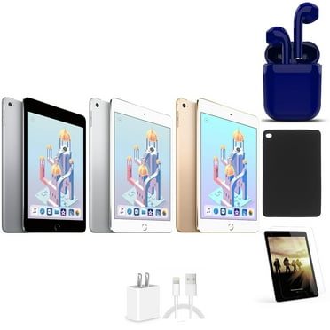 Restored Apple iPad Mini 4 | 7.9-inch Retina | 128GB | Latest OS | Wi-Fi Only | Bundle: Case, Pre-Installed Tempered Glass, Rapid Charger, Bluetooth/Wireless Airbuds By Certified 2 Day Express